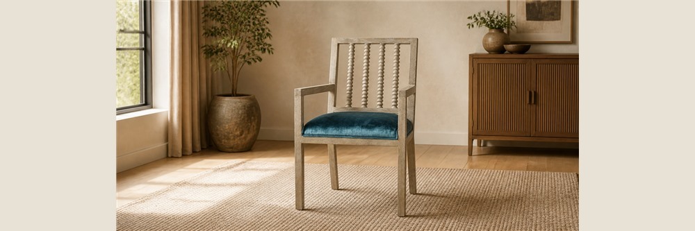 Bobbin Spindle Back Upholstered Dining Armchair CYC-054