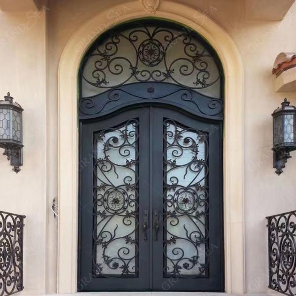 Multifunctional Fiberglass Safety Metal Wrought Iron Front Double Door on Outdoor Wrought Iron Door for Home