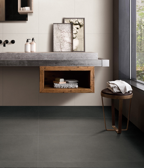 Matte Black Ceramic Tile Textured Microcement- Marmorino Tiles And Installation Black Color