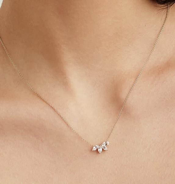 925 Silver 14K Plated Necklace 18 Marquise Topaz Pendant And White CZ Diamonds