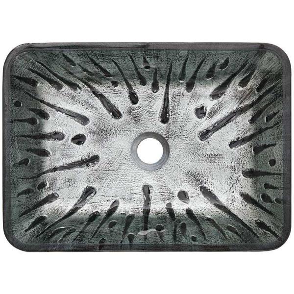 Gray Rectangular Vessel Sink Hot Melt Hand Drawing Tempered Glass Vanity Sink