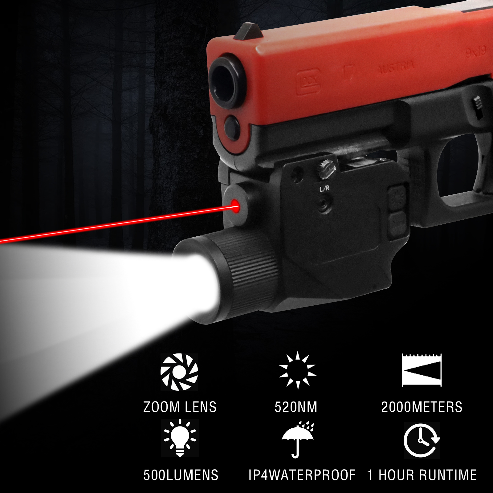 500 Lumens Airsoft Gun Lasers Adjustable Rail Mounted Pistol Laser