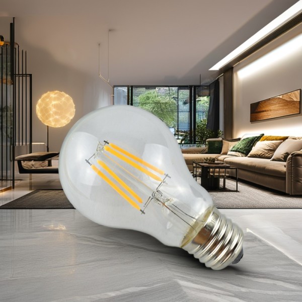 220-240V E27 LED Bulb Light Clear Glass A60 Warm White LED Filament Light Bulb for Indoor