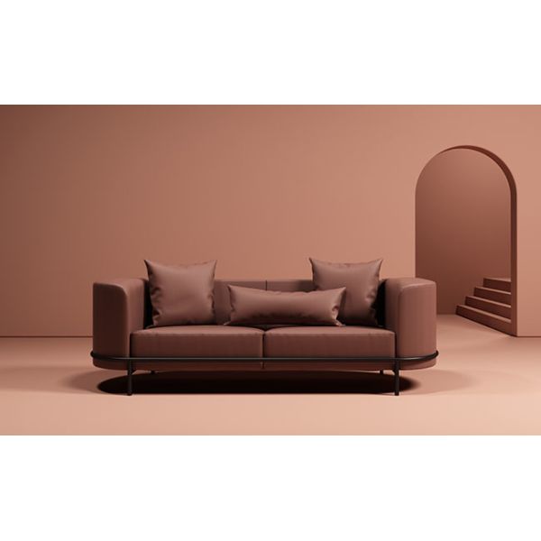 Barrel Shaped Leather Barrel 3 Seater Sofa With Metal Legs For Office Hotel Living Room