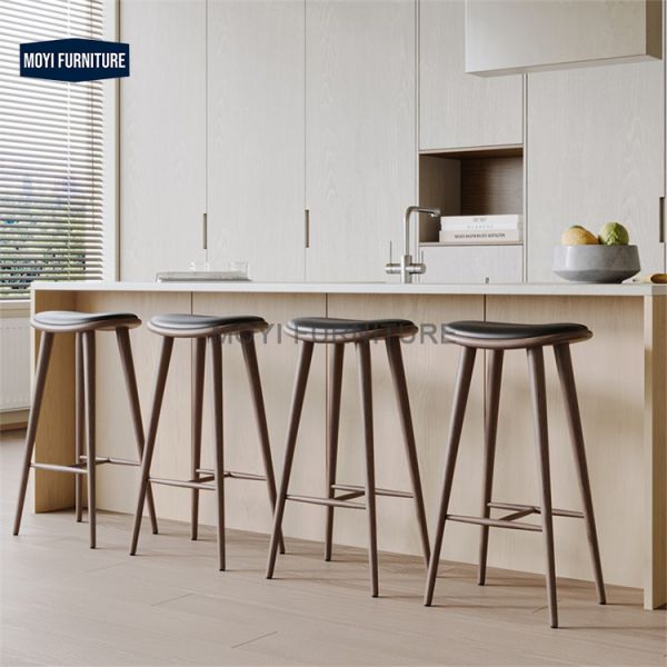 MOYI Nordic Modern Solid Wood Bar Stools with High-Legs Simple Home Island Restaurant Living Room Use Bar Chairs