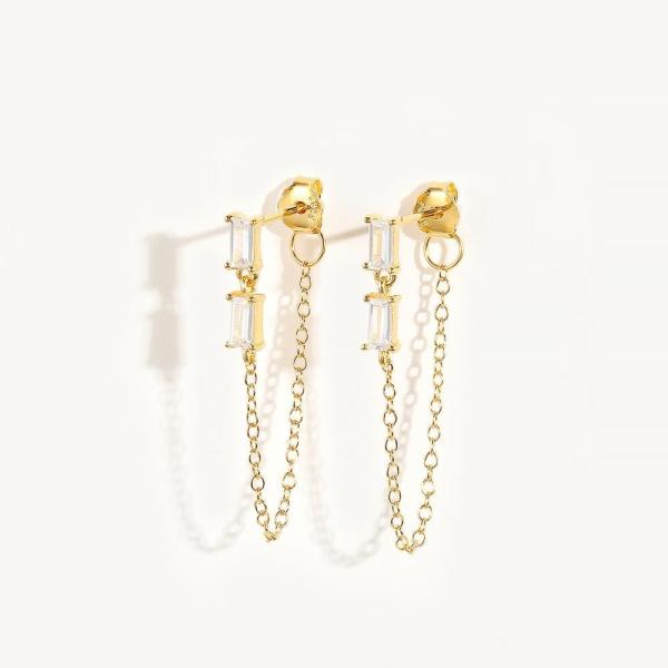 Продажа Багетта Кубическая цирконовая нить Штуд серьги Ювелирные изделия 925 Сте