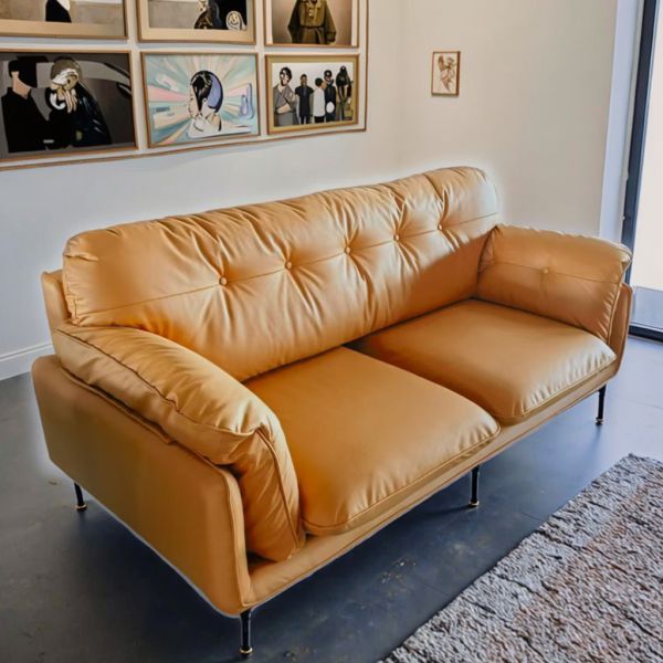 Italian Style Minimalist Double-Seat Framed Retro Sofa Comfortable Straight Row Leisure Fabric Sofa Couch for Apartment Villa
