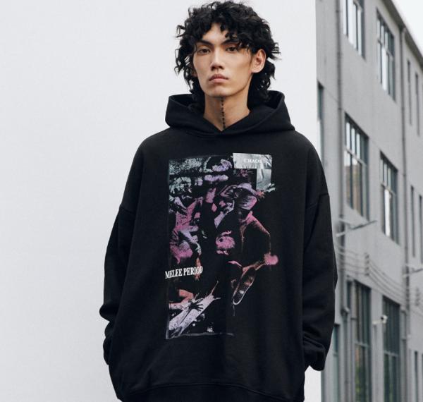 2021 New Styels  Black And Dark Brown Pullover Printed Casual Fleece Hoodies Custom Logo