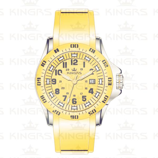 Yellow Silicone Rubber Wristband Watch Men Stainless Steel Analog Dial