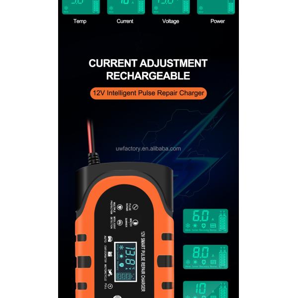 12V 10A Pulse Repair Smart Fast Charger Lead-Acid Battery Charger for Auto Motorcycle ABS Material Performance Charger