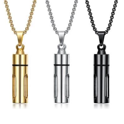 Silver Plated Open Perfume Bottle Cylinder Pendant Necklace for Men Women Ashes