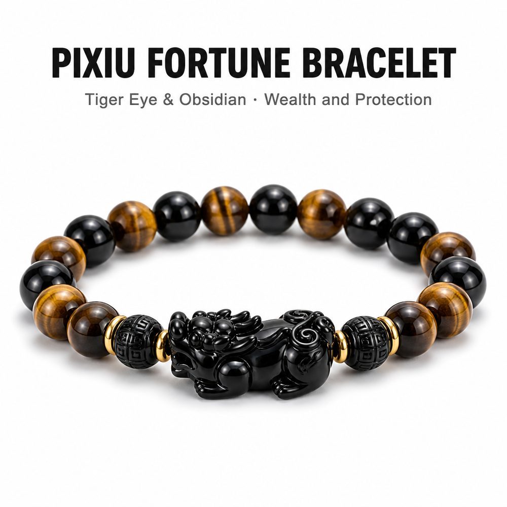 Pixiu Feng Shui Bracelet for Men Women - Tiger Eye Obsidian Wealth Luck Bracelet