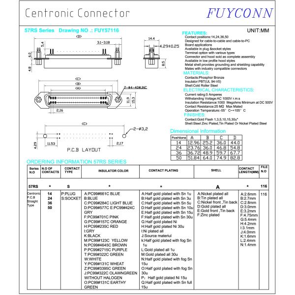 14 24 36 соединитель чемпиона PCB прямого угла 50 Pin женский с материалом изолятора PBT