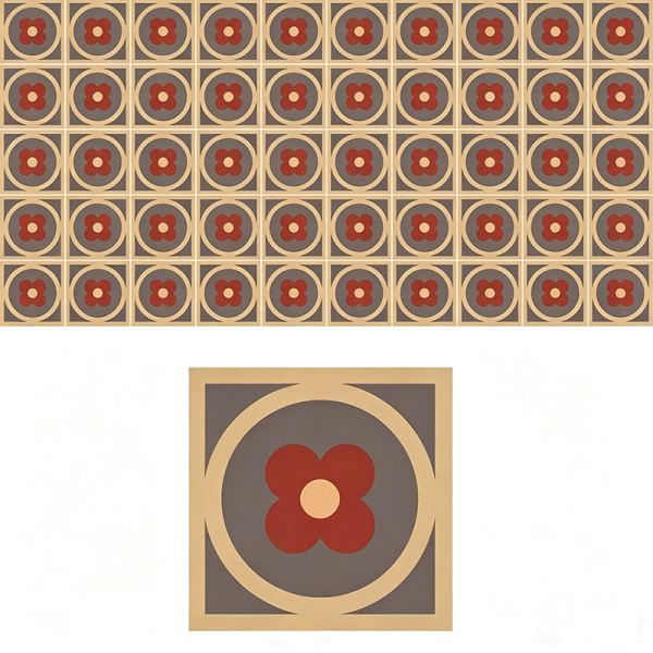 Custom Retro Handmade Vintage Cement Floor Tile Terracotta Floral Pattern Reclaimed Style for Living Room & Balcony Bathroom