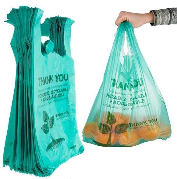 Biodegradable Plastic Grocery Bags - Reusable Supermarket Thank You Shopping Bags, Recyclable Plastic T Shirt Bags, Smal