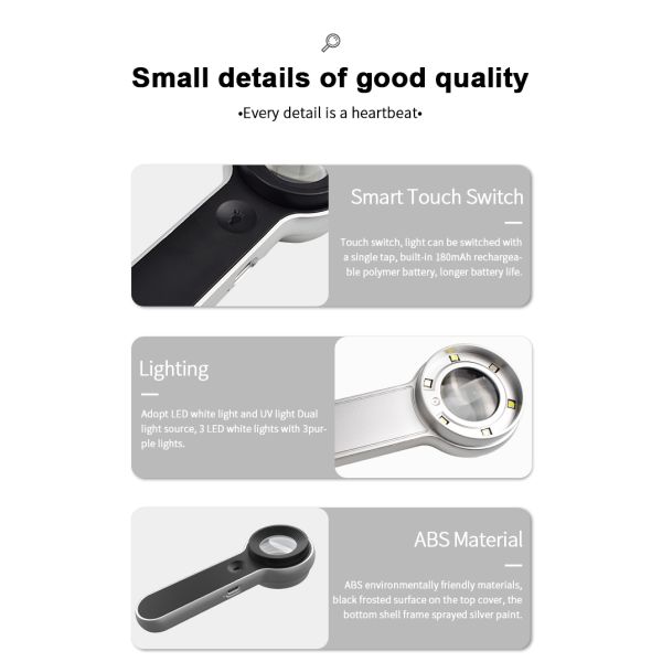 3LED/3UV Light Headband Magnifier 10x Focusing Reading Measuring Professional Vision Screen Handheld