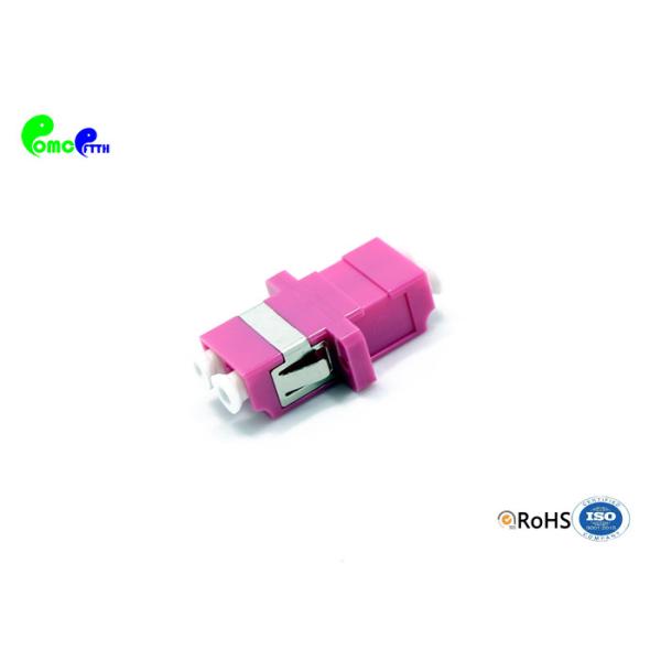 OM4 Optical Fiber Adapter LC PC To LC PC Duplex 50 / 125μm With Full Flange Magenta Plastic Material