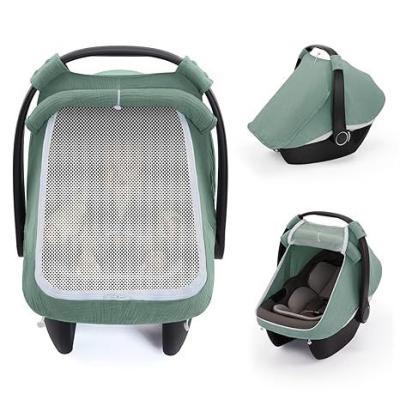Housse de siège auto pour bébé en mousseline de coton Roman Green avec fenêtre en maille
