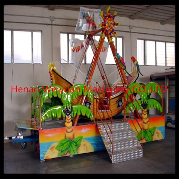 Kids Rides Amusement Games Mini Pirate Ship With Trailer For Mobile Business