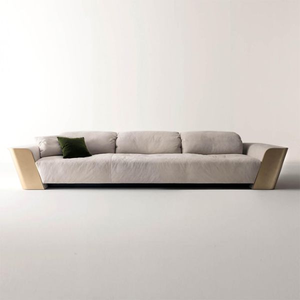 Italian Light Luxury Leather Sofa Living Room Three-person Stainless Steel Sofa Imported Frosted Leather Furniture