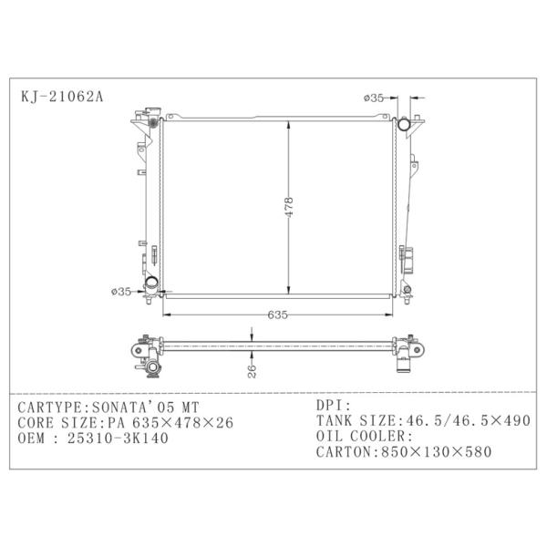 2005 hyundai sonata radiator 25310-3K140 , replacement car radiator
