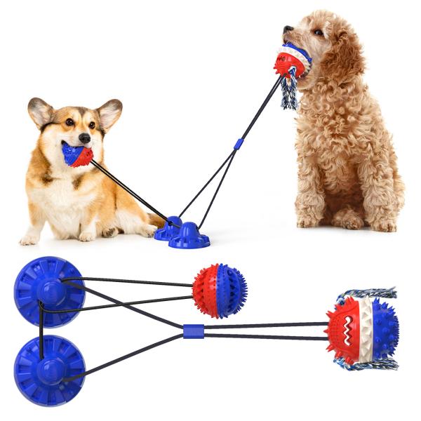 Dentes de cão interativos sibilantes dos brinquedos do animal de estimação do copo da sução dobro que limpam o ODM da bola TPR