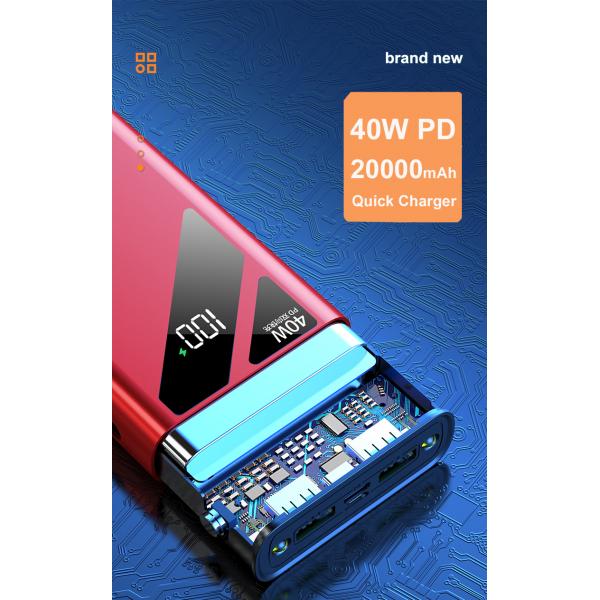New Arrival 40w Led Battery Display Fast Chargering Portable Charger Power Bank 20000mah Quick Charge 3.0 Power Bank for Phone