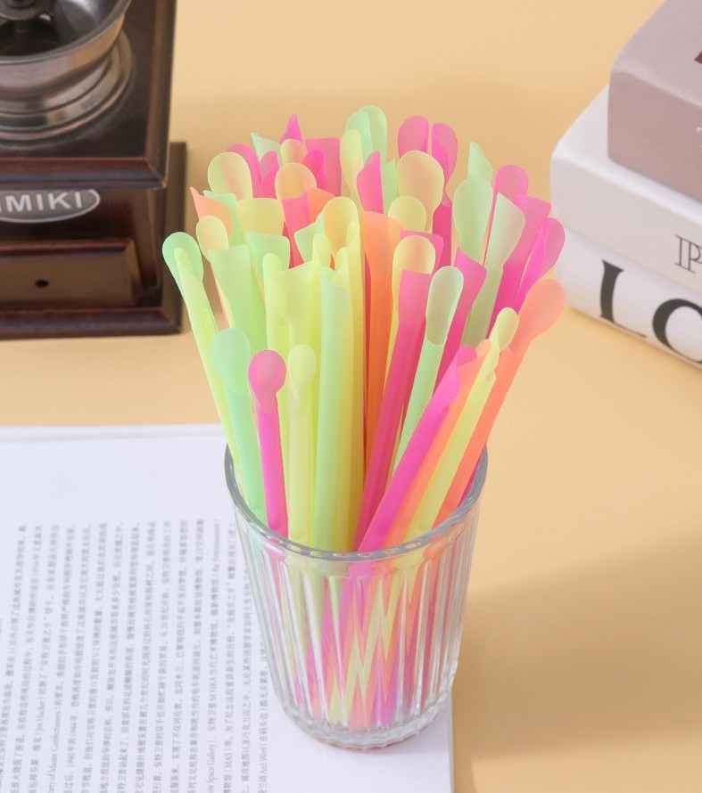 Straight Style Disposable Milkshake Straw with PP Spoon Tube Eco-Friendly and Dule-