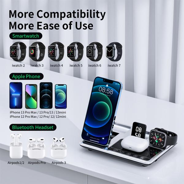 Серебряный/серый ABS Glass 3 в 1 Магнитное складное беспроводное зарядное устройство Печать логотипа и быстрое зарядное устройство
