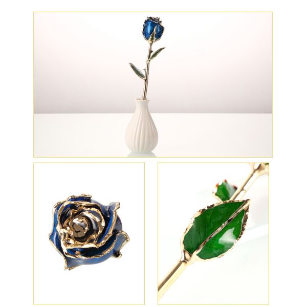 Half-blooming 24k Gold Dipped Handmade Preserved Eternal Fresh Rose with Stem Present for for Valentines Day