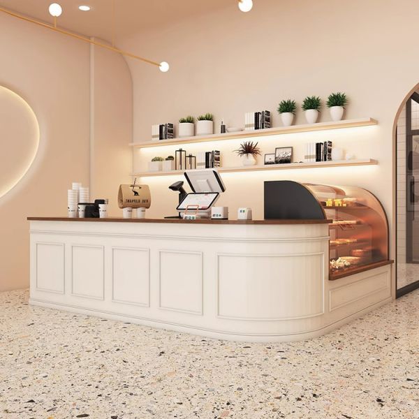 L-type Front Desk Reception Counter Cake Bread Coffee Dessert Juice Shop Wooden Bar Counter