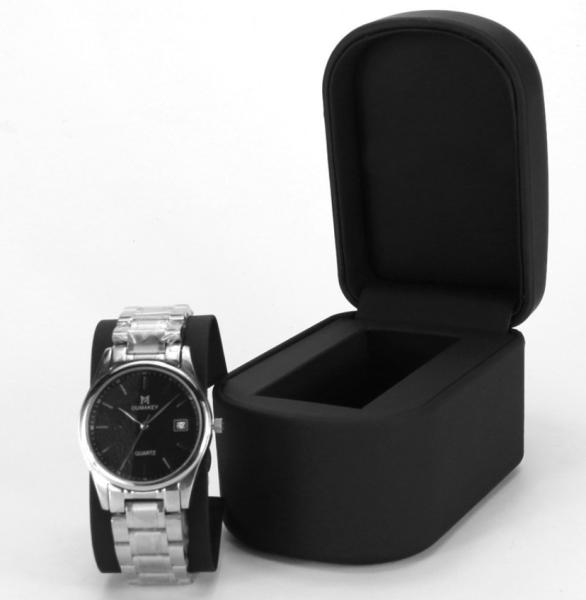 Luxury Black Leather Watch Box Debossed Logo Exquisite Workmanship