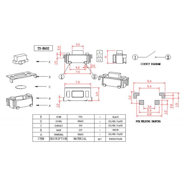 Momentary Operation 3.5X6 Mm Tactile Switch , Low Profile Tactile Switch