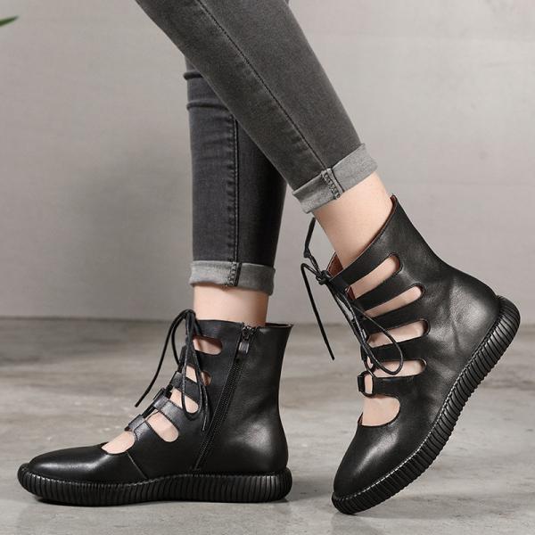 S146 Factory new fashion trend leather lace-up hollow cool boots ethnic style retro handmade Guangzhou spring and summer