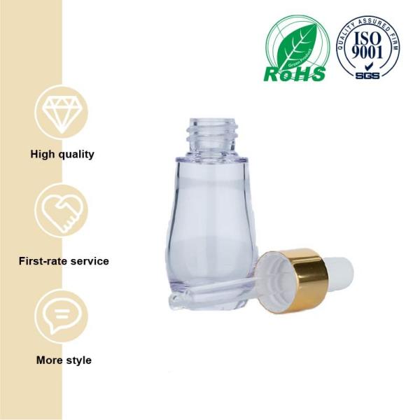 20/30 ml Garrafa transparente de vidro transparente cilíndrica com gota dourada/preta para garrafas de vidro cosméticos