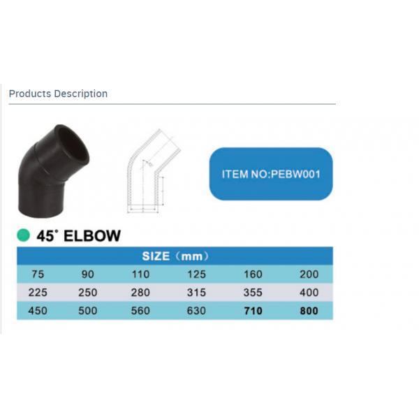 Colocaciones de la presión de la soldadura a tope PE de la ERA codo de 45 grados