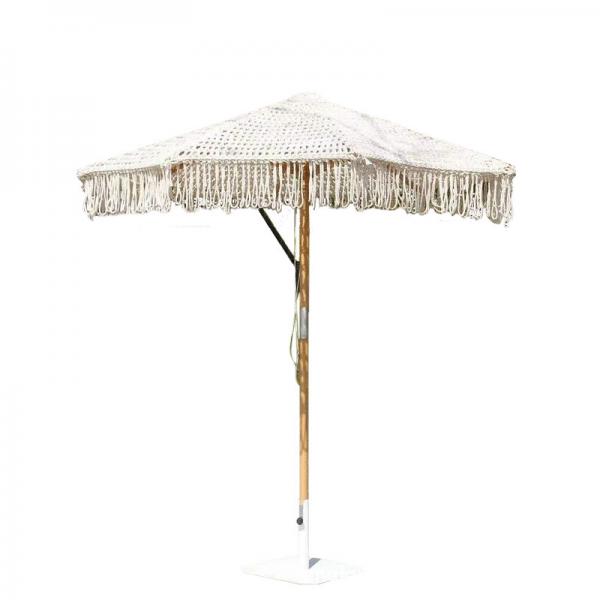 Contemporary Design Style Outdoor Patio Macrame Parasols Beach Wood Umbrella 2.5mm Wooden Pole