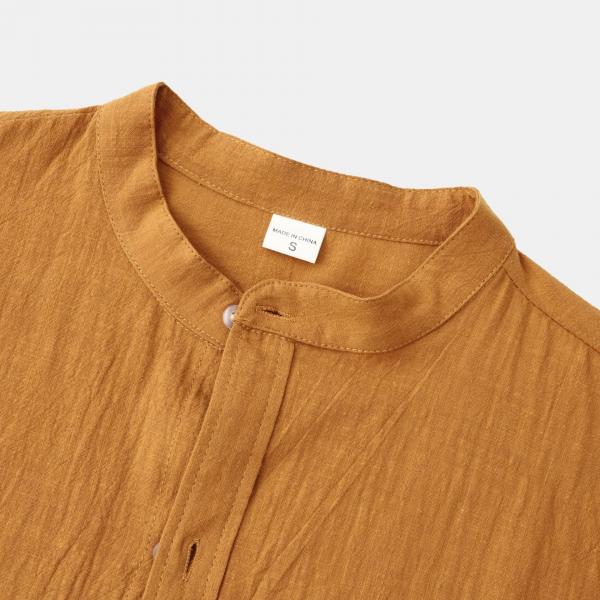 Advantageous Breathable Material Men's Orange Cotton Linen Shirt for Warm Weather