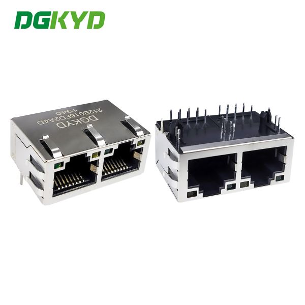 RJ45 Ethernet port connector 8P8C with light strip shielding dual port horizontal socket DGKYD212B016FD2A4D