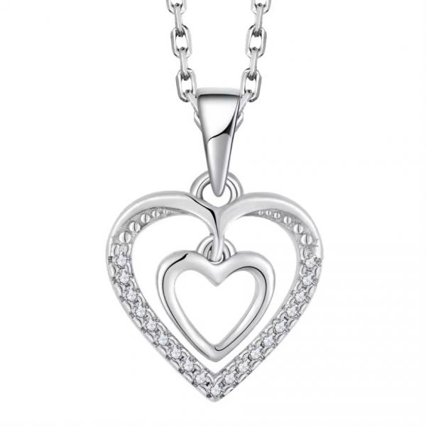 YASVITTI 925 Sterling Silver Double Hollow CZ Stone Diamond Jewelry Custom Large Mini Heart Shaped Pendant Necklace