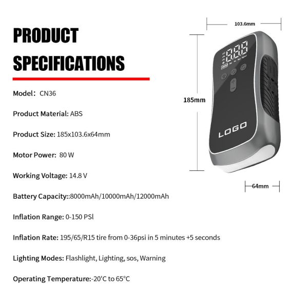 Multi FunctionCar Emergency Jump Starter 12V 8000mAh 10000mAh 12000mAh Emergency Start Power Supply