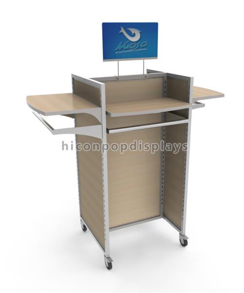 Metal Frame Hanging Clothes Rack , Movable Wood Shelving Commercial Garment Rack