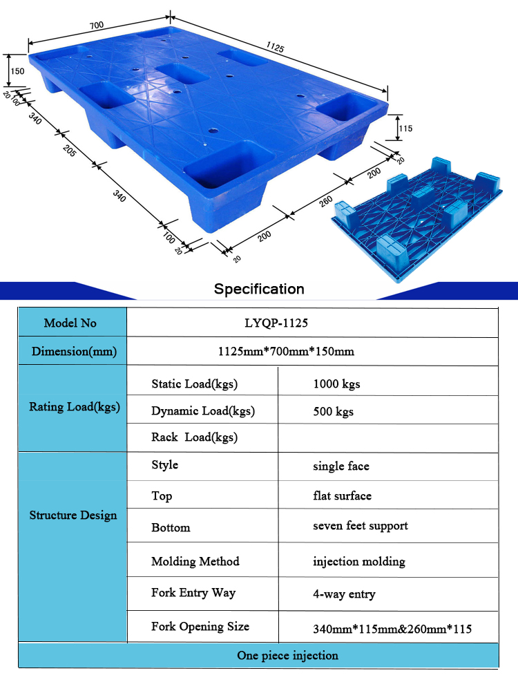 Сторона голубых пластиковых паллетов HDPE паллета евро EPAL четырехпроводная одиночная