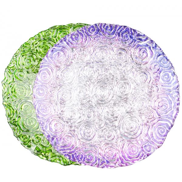 Wholesales Roes Embossed Spray Color Decoration Glass Charger Plate