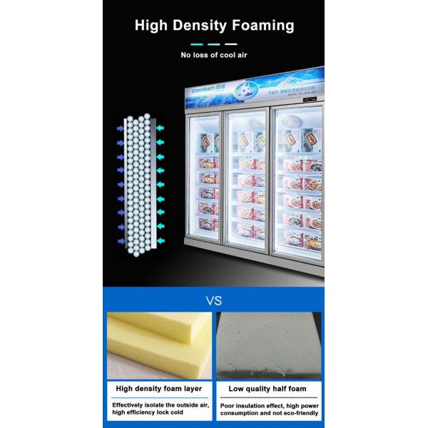 5 Adjustable Shelves Fan Cooling Glass Door Display Freezer For Commercial
