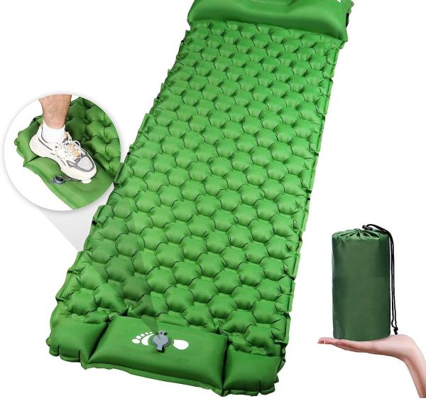 Inflatable Sleeping Pad for Camping, Extra Thickness 3.9 Inch Camping Pad with Pillow, Quick Inflation by Stamping