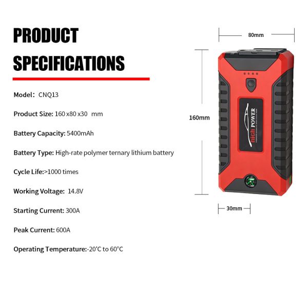 5400mAh Automobile 2 In 1 Jump Starter With Air Compressor 300A - 600A Portable Car Battery Charger Jump Starter SmartRechargeable Jump Starter + LED Light, Warning Light, SOS & MultifunctionEmergency