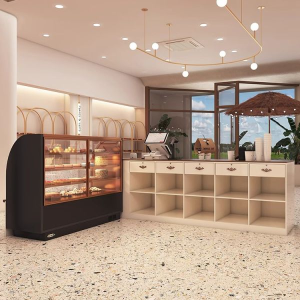 L-type Front Desk Reception Counter Cake Bread Coffee Dessert Juice Shop Wooden Bar Counter