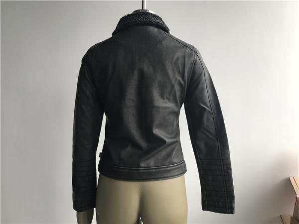 Levis Ladies' dark grey zip through pleather jacket with sherpa collar LEDO1733