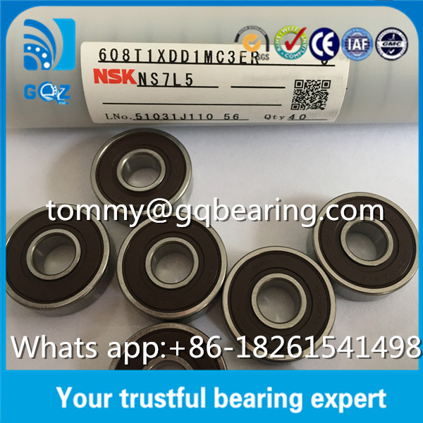 Plastic Cage Rubber Seals Miniature Ball Bearings NSK 608-2RS 608T1XDD1MC3ER J NS7L5